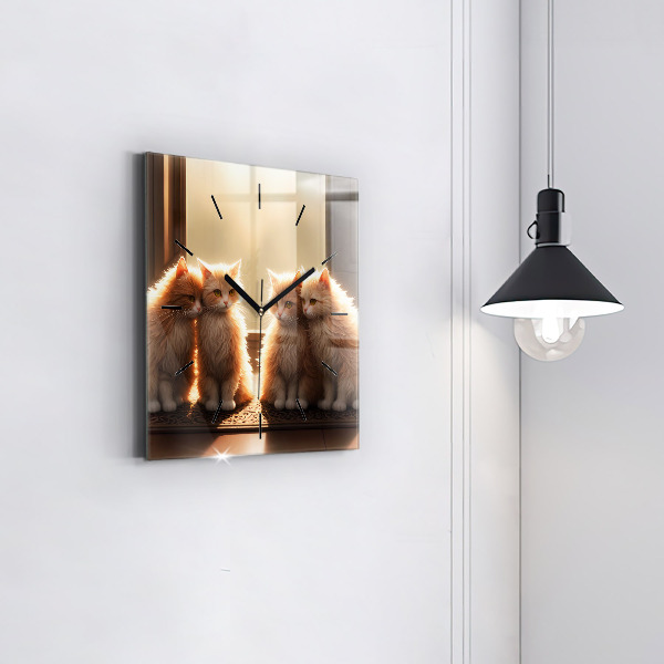 Zegar ścienny kwadratowy Cztery kotki w słońcu