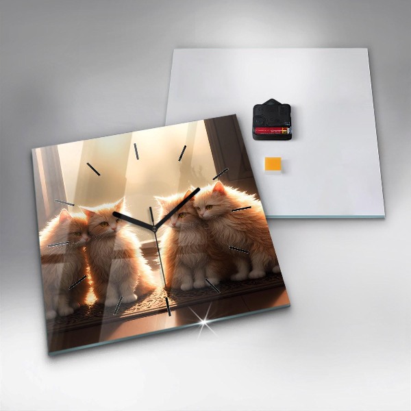 Zegar ścienny kwadratowy Cztery kotki w słońcu