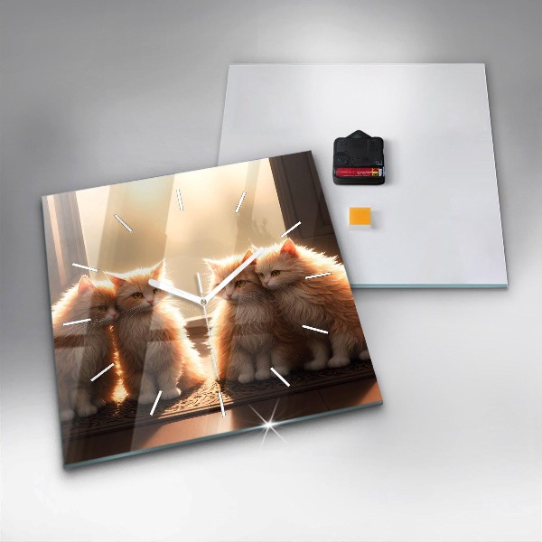 Zegar ścienny kwadratowy Cztery kotki w słońcu
