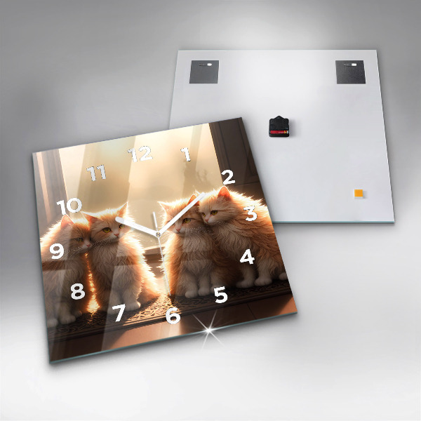 Zegar ścienny kwadratowy Cztery kotki w słońcu