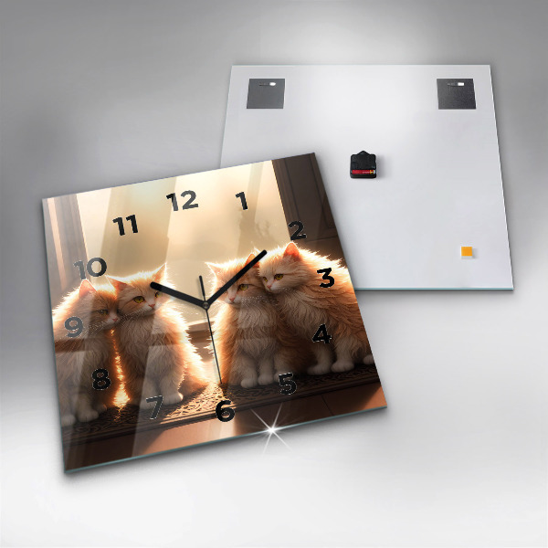 Zegar ścienny kwadratowy Cztery kotki w słońcu