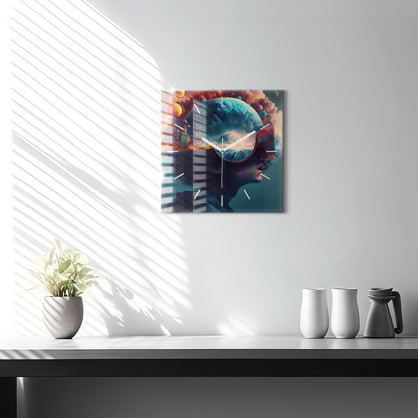 Zegar na ścianę kwadratowy Futurystyczny świat