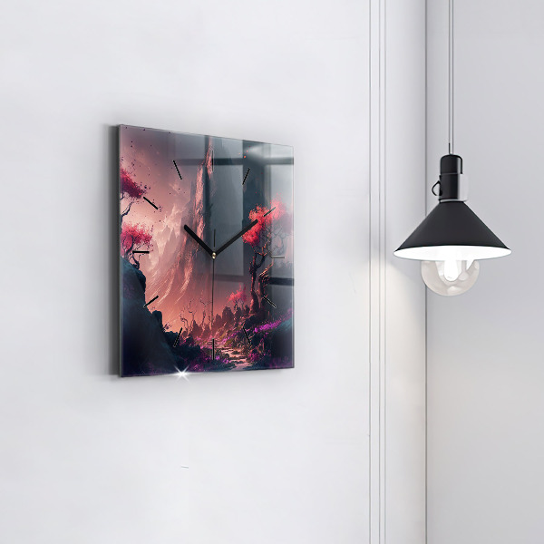 Zegar na ścianę kwadratowy Magiczny las i góry