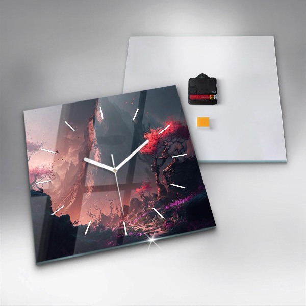 Zegar na ścianę kwadratowy Magiczny las i góry