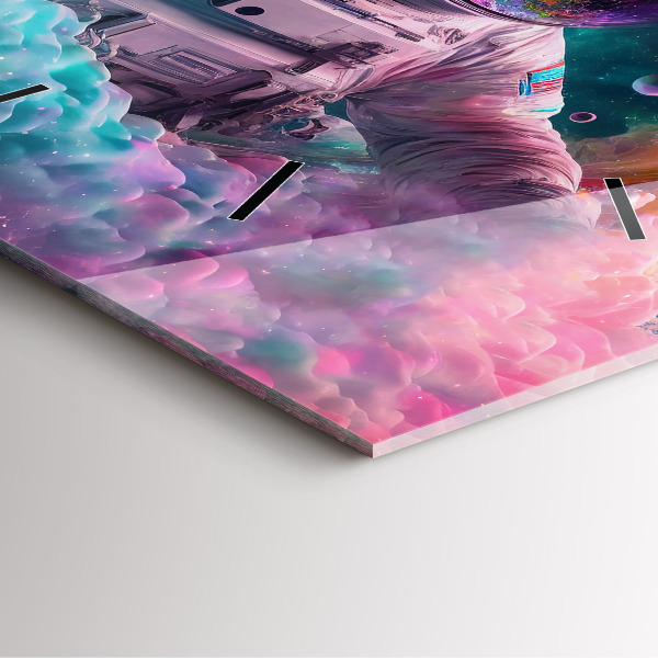 Zegar na ścianę kwadratowy Kosmonauta i barwne obłoki