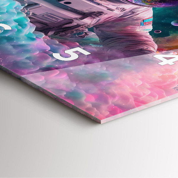 Zegar na ścianę kwadratowy Kosmonauta i barwne obłoki