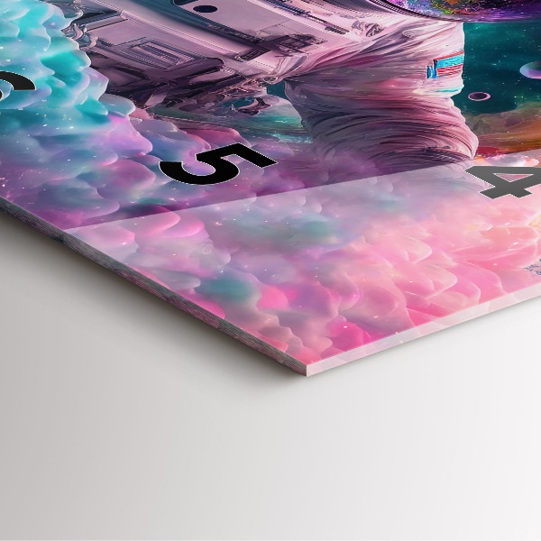 Zegar na ścianę kwadratowy Kosmonauta i barwne obłoki