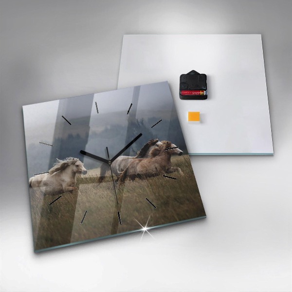 Zegar ścienny kwadratowy Konie w galopie