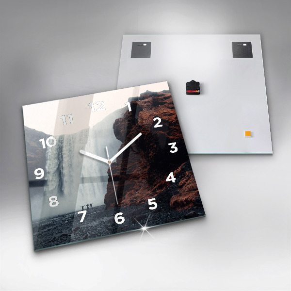 Zegar ścienny kwadratowy Pejzaż wodospadu Islandia