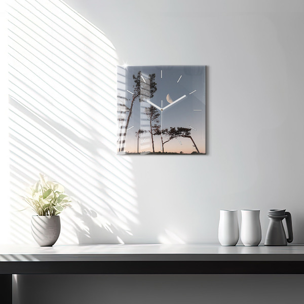 Zegar ścienny kwadratowy Półksiężyc i drzewa
