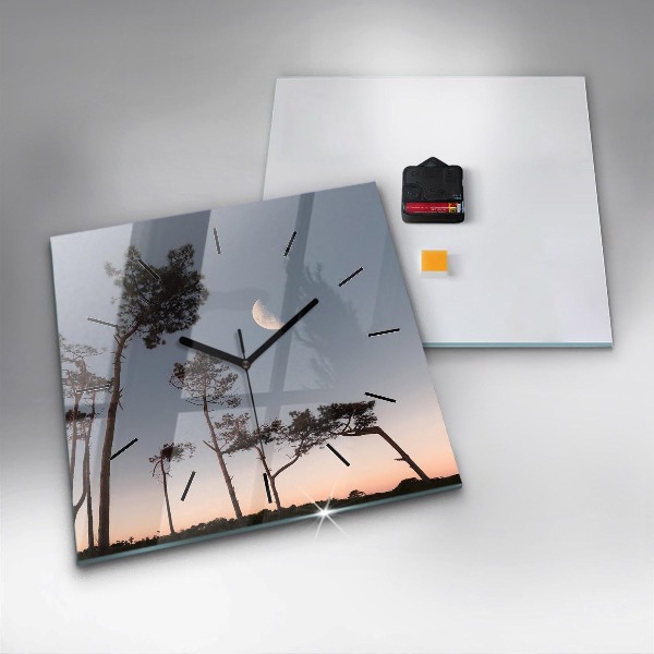 Zegar ścienny kwadratowy Półksiężyc i drzewa