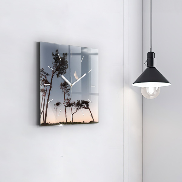 Zegar ścienny kwadratowy Półksiężyc i drzewa