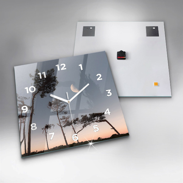 Zegar ścienny kwadratowy Półksiężyc i drzewa