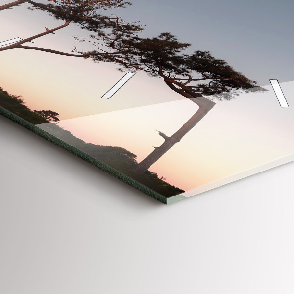 Zegar ścienny kwadratowy Półksiężyc i drzewa