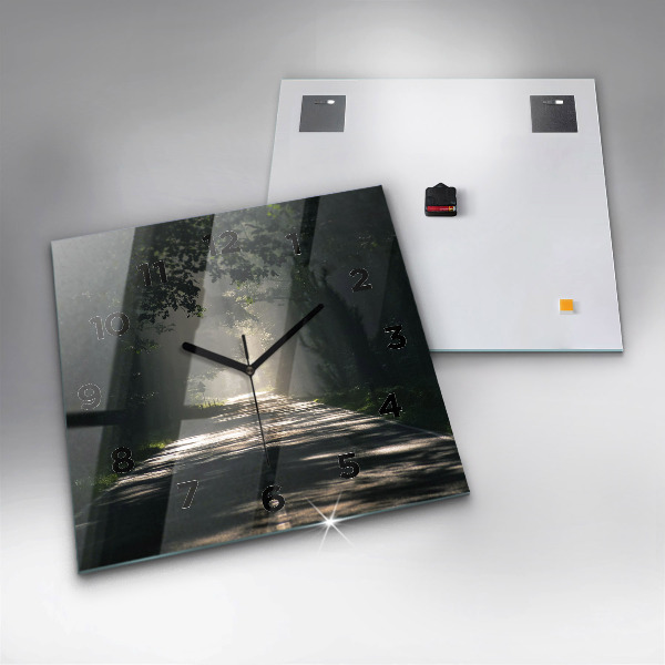 Zegar ścienny kwadratowy Leśna droga i smugi słońca