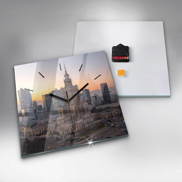 Zegar ścienny kwadratowy Panorama Warszawy