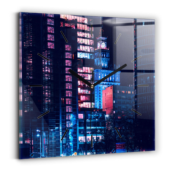 Zegar ścienny kwadratowy Warszawa w nocy