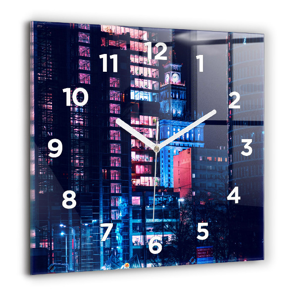 Zegar ścienny kwadratowy Warszawa w nocy