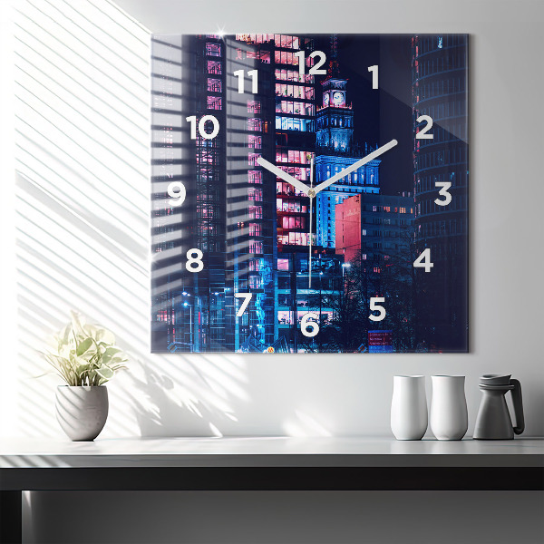Zegar ścienny kwadratowy Warszawa w nocy