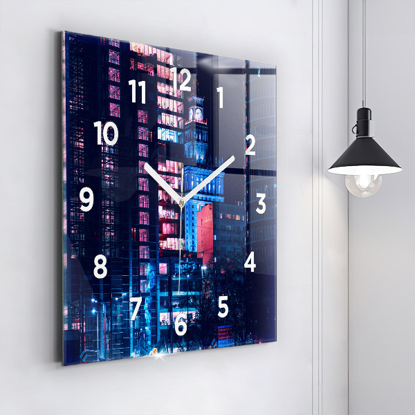 Zegar ścienny kwadratowy Warszawa w nocy