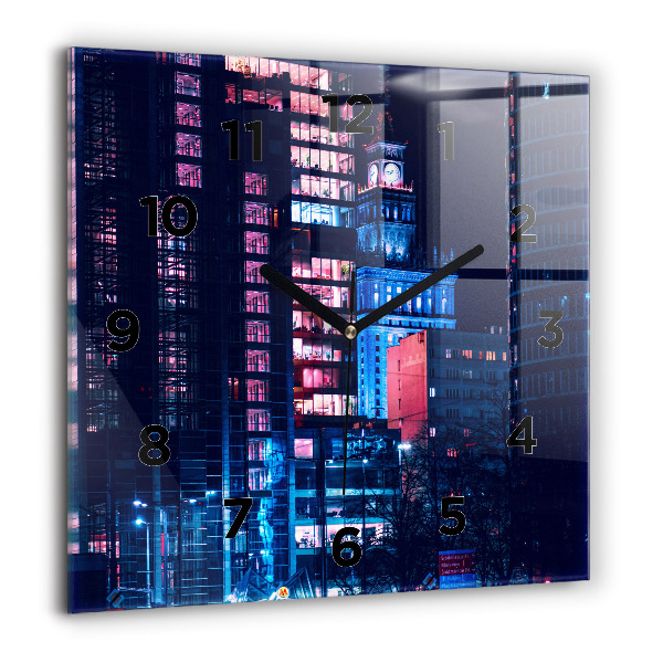 Zegar ścienny kwadratowy Warszawa w nocy