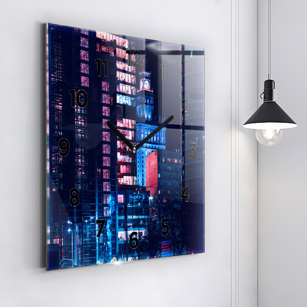 Zegar ścienny kwadratowy Warszawa w nocy