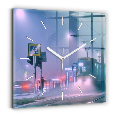 Kwadratowy zegar Warszawa we mgle