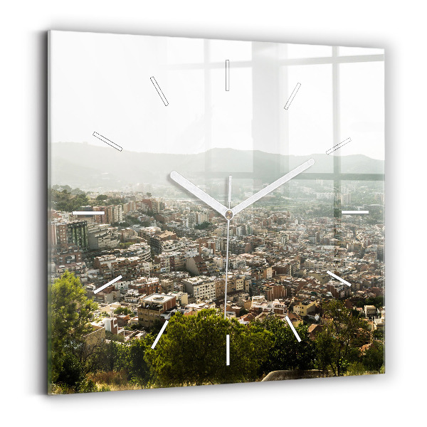 Zegar ścienny kwadratowy Barcelona widok Montjuic