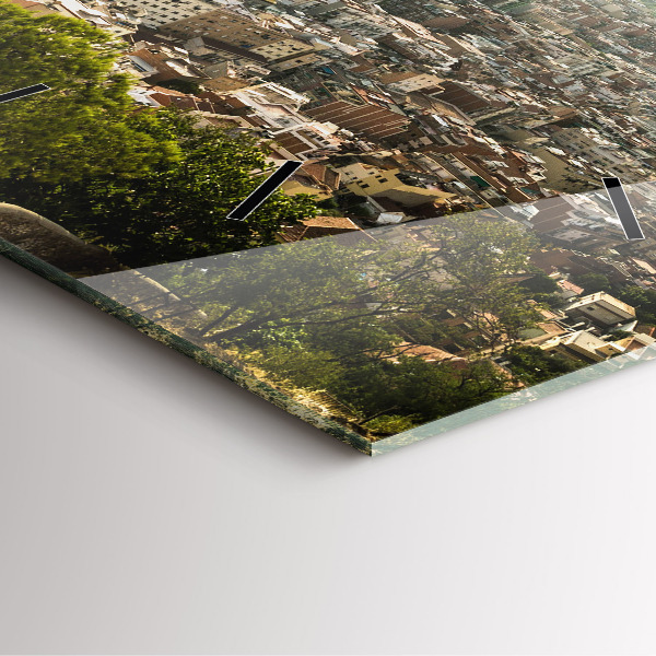 Zegar ścienny kwadratowy Barcelona widok Montjuic