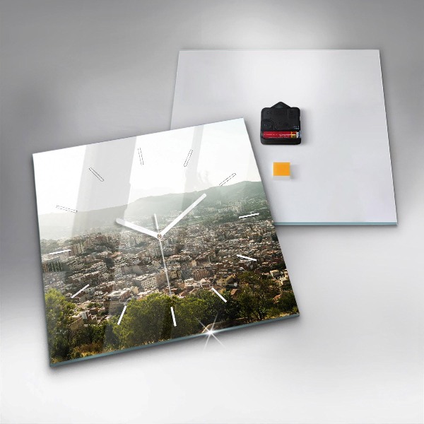 Zegar ścienny kwadratowy Barcelona widok Montjuic