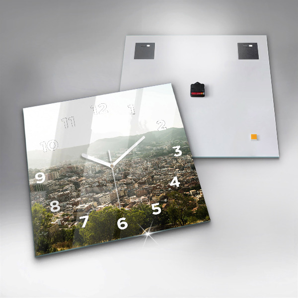 Zegar ścienny kwadratowy Barcelona widok Montjuic