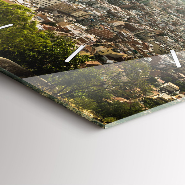 Zegar ścienny kwadratowy Barcelona widok Montjuic