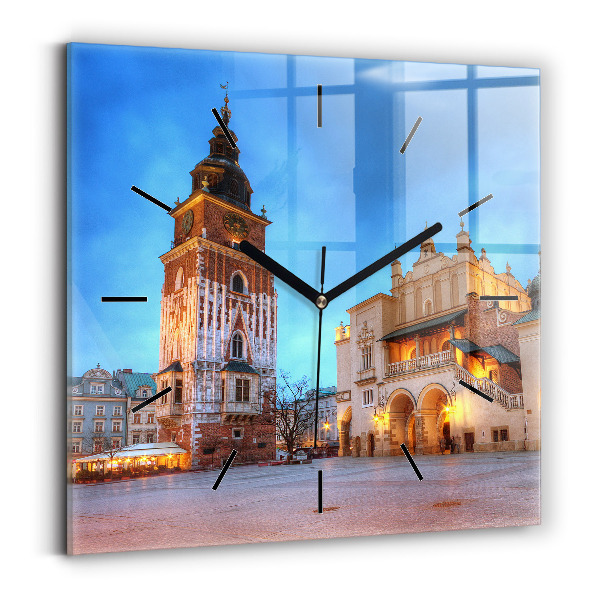 Kwadratowy zegar Rynek Główny w Krakowie