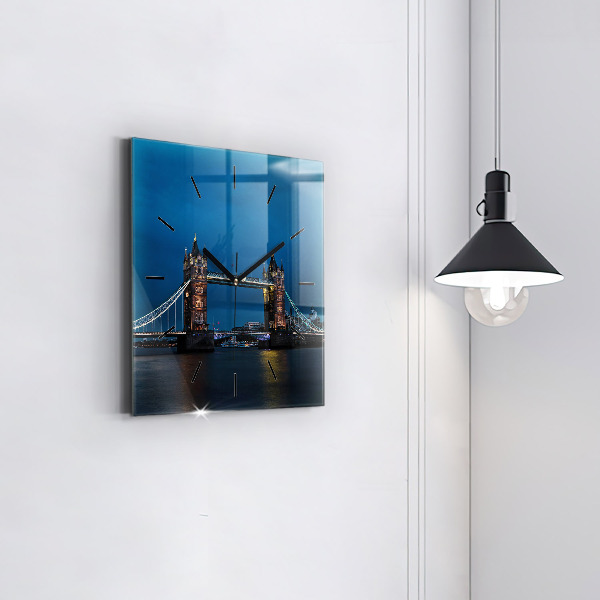 Zegar ścienny kwadratowy Tower Bridge Londyn nocą