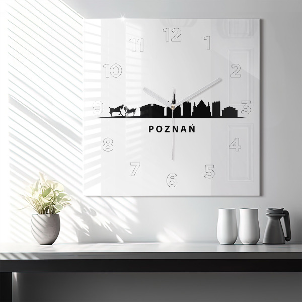 Zegar na ścianę kwadratowy Poznań panorama grafika