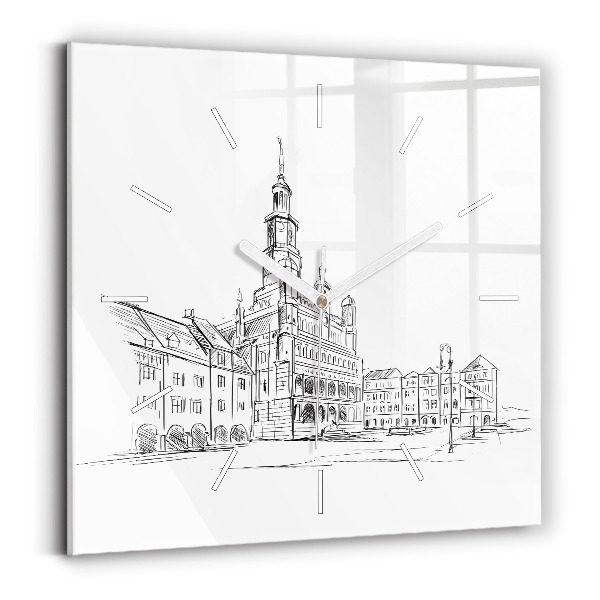 Zegar na ścianę kwadratowy Szkic starego miasta Poznań