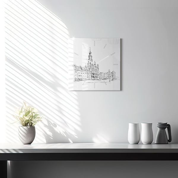 Zegar na ścianę kwadratowy Szkic starego miasta Poznań