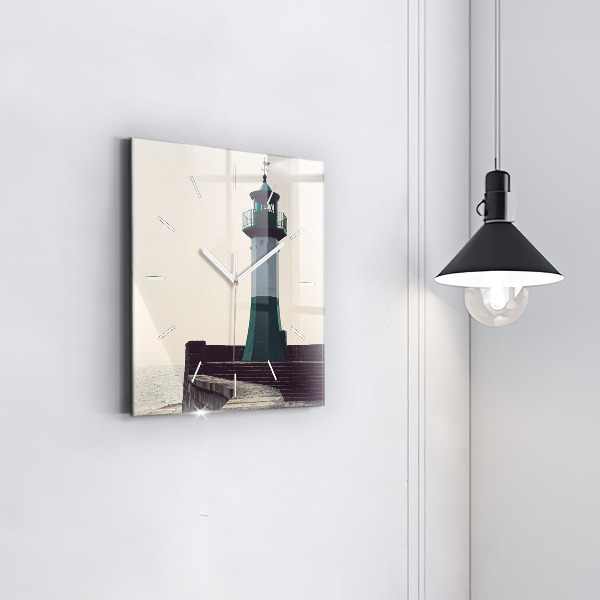 Zegar ścienny kwadratowy Latarnia morska i morze