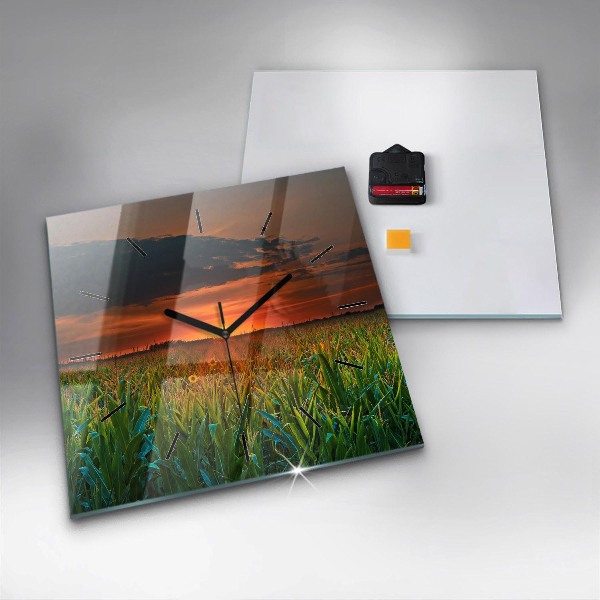 Zegar ścienny kwadratowy Słoneczniki na łące