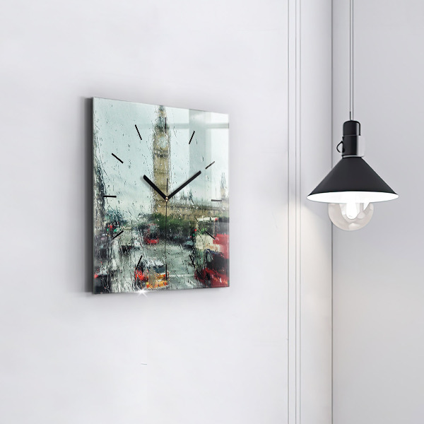 Zegar ścienny kwadratowy Deszczowy Londyn