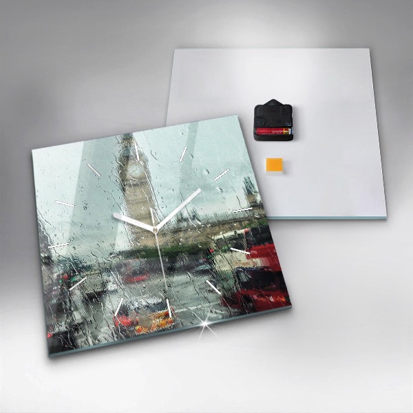 Zegar ścienny kwadratowy Deszczowy Londyn