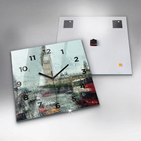 Zegar ścienny kwadratowy Deszczowy Londyn