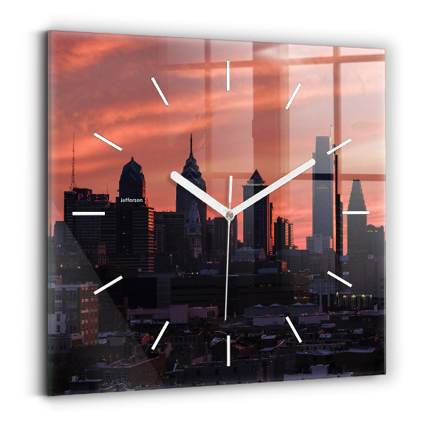 Zegar ścienny kwadratowy Panorama miasta Philadelphia