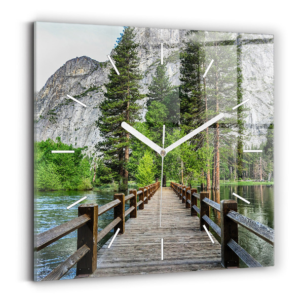 Zegar ścienny kwadratowy Drewniany most Yosemite