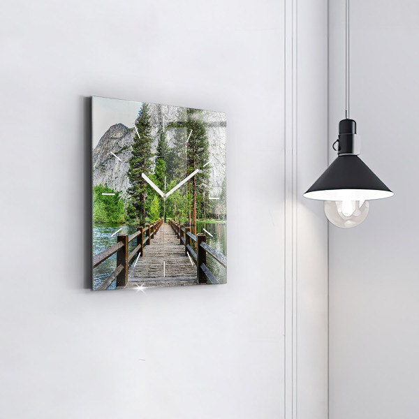 Zegar ścienny kwadratowy Drewniany most Yosemite