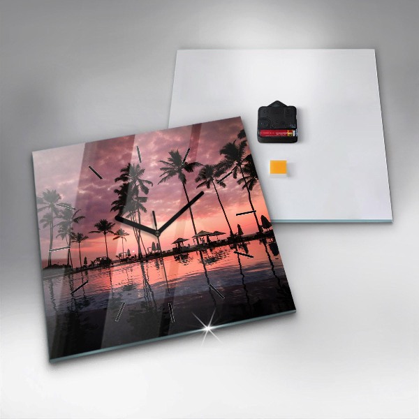 Zegar ścienny kwadratowy Palmy na Hawajach