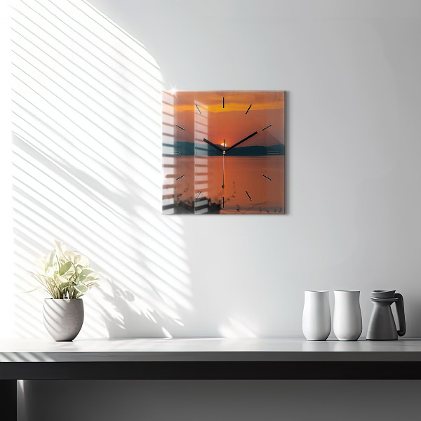 Zegar ścienny kwadratowy Jezioro Balaton wieczorem