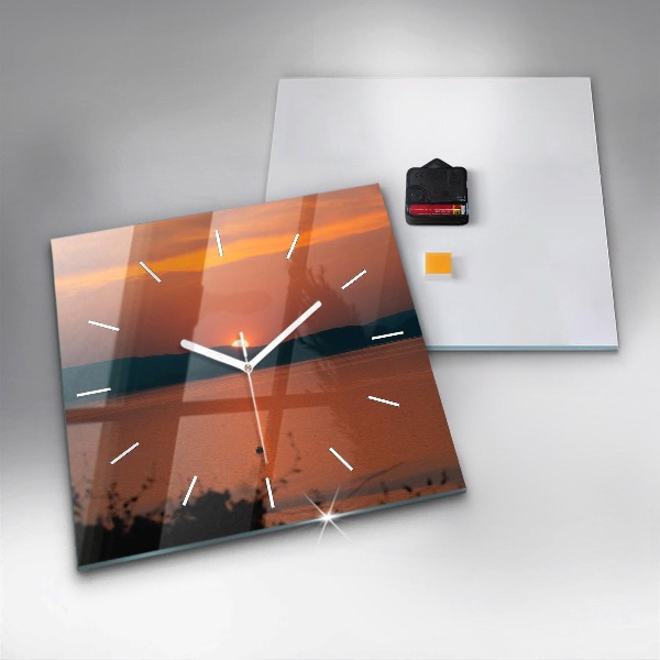 Zegar ścienny kwadratowy Jezioro Balaton wieczorem