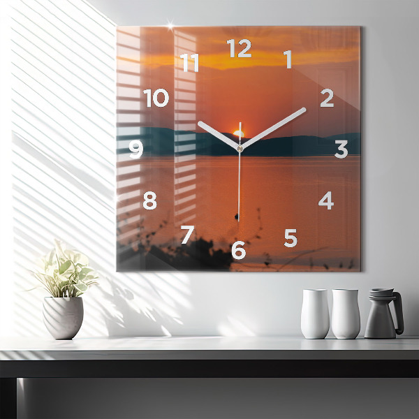 Zegar ścienny kwadratowy Jezioro Balaton wieczorem