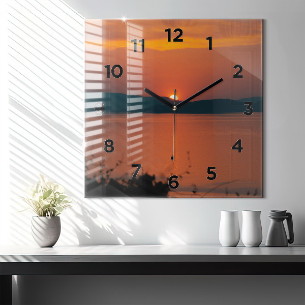 Zegar ścienny kwadratowy Jezioro Balaton wieczorem